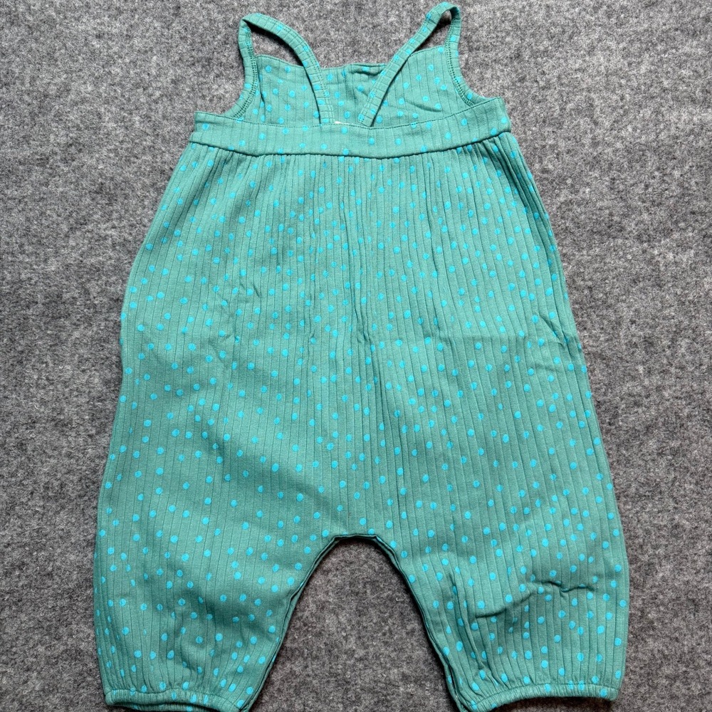 KATE QUINN Turquoise Dot Skinny Strap‎ Jumpsuit Organic Cotton Rib 18-24 Months - Picture 4 of 6